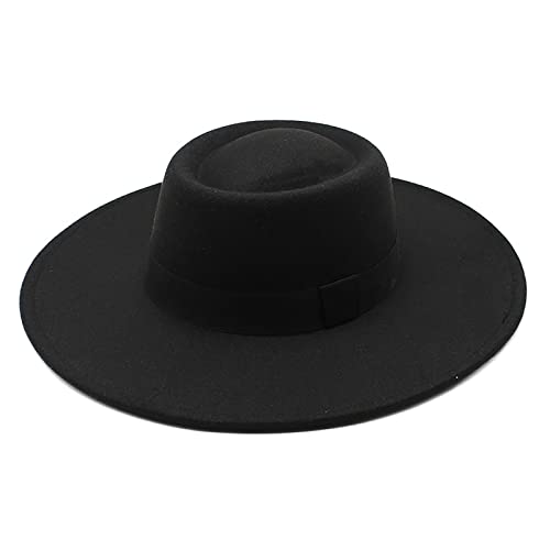 Women Men Classic Felt Fedora Hat Wide Brim Flat Top Boater Hat