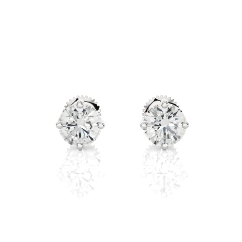 1 1/2 Carat Diamond Round Stud Earrings for Women in 14k White Gold (I-J, SI2-I1, cttw) 4-Prong Setting and Screw Back by Privosa Fine Jewelry