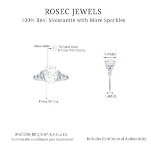 Rosec Jewels Certified Moissanite 7X9mm Oval Shape Engagement Ring, D-Vs1 Quality, Moissanite Diamond Knot Ring - Ready To Gift, 14K White Gold, Size:US 8.50