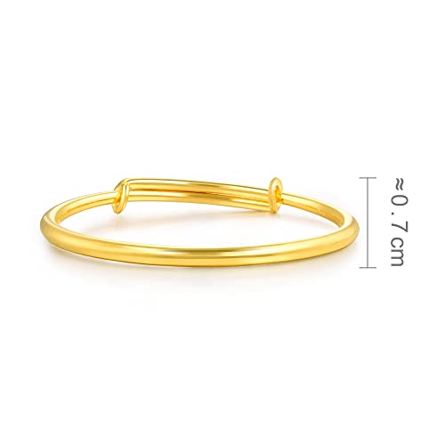 CHOW SANG SANG 999.9 24K Solid Gold Price-by-Weight 12.72g Gold Glossy Finish, Delicate Hoop Bangle for Tiny Size 84767K | Adjustable Size