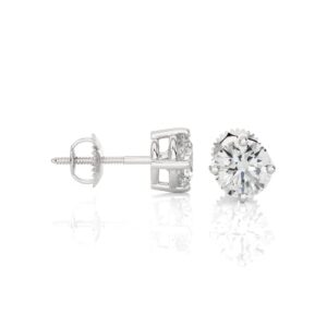 1 1/2 Carat Diamond Round Stud Earrings for Women in 14k White Gold (I-J, SI2-I1, cttw) 4-Prong Setting and Screw Back by Privosa Fine Jewelry