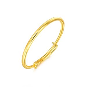 CHOW SANG SANG 999.9 24K Solid Gold Price-by-Weight 12.72g Gold Glossy Finish, Delicate Hoop Bangle for Tiny Size 84767K | Adjustable Size