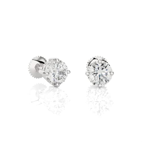 1 1/2 Carat Diamond Round Stud Earrings for Women in 14k White Gold (I-J, SI2-I1, cttw) 4-Prong Setting and Screw Back by Privosa Fine Jewelry