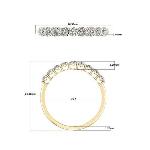 1/2 Carat TW Nine Stone Natural Round Diamond Wedding Anniversary Band In 14k Yellow Gold (J-K Color I2-I3 Clarity)