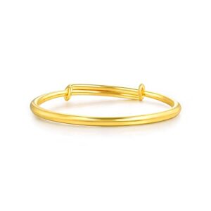 CHOW SANG SANG 999.9 24K Solid Gold Price-by-Weight 12.72g Gold Glossy Finish, Delicate Hoop Bangle for Tiny Size 84767K | Adjustable Size