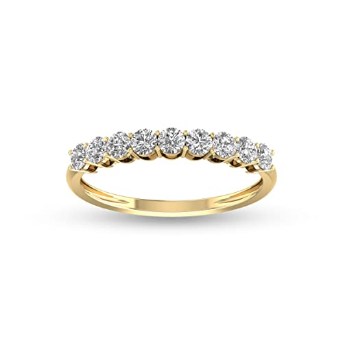 1/2 Carat TW Nine Stone Natural Round Diamond Wedding Anniversary Band In 14k Yellow Gold (J-K Color I2-I3 Clarity)