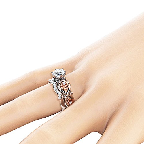 Open Gold Ring Moon Stones Ring Set Engagement White Women & Rose Wedding Silver Ring Floral Gold Filed Rings Cute Jewelry for Girls 10-12 Years Old Cross Rings for Teen Girls (A, One Size)