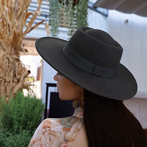 Women Men Classic Felt Fedora Hat Wide Brim Flat Top Boater Hat