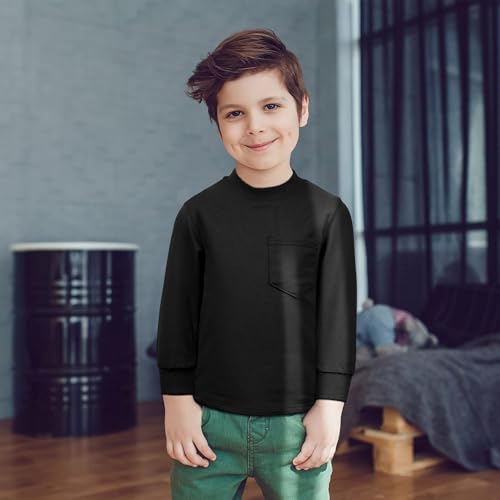 Cooraby 4 Pack Toddler Boys Long-Sleeve Shirts with Pocket Crewneck Pullover Sweatshirt Thermal Solid Long Sleeve Cotton Top