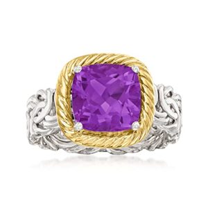 Ross-Simons 3.00 Carat Amethyst Byzantine Ring in Sterling Silver and 14kt Yellow Gold. Size 7