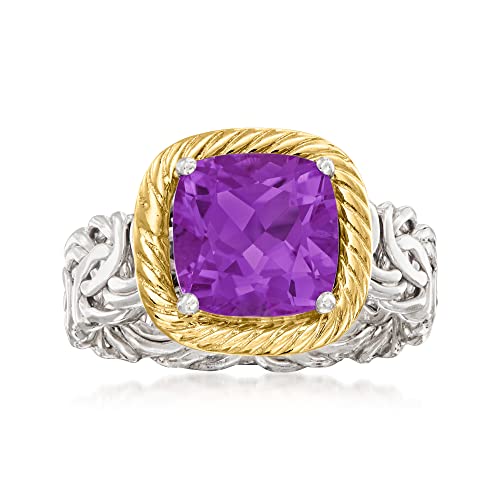 Ross-Simons 3.00 Carat Amethyst Byzantine Ring in Sterling Silver and 14kt Yellow Gold. Size 7