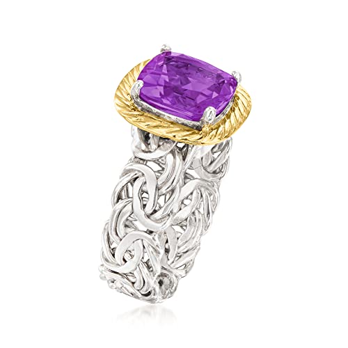 Ross-Simons 3.00 Carat Amethyst Byzantine Ring in Sterling Silver and 14kt Yellow Gold. Size 7