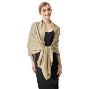 vimate Glitter Evening Shawl Wrap, Soft Gold Pashmina Bridal Dressy Shawls and Wraps for Women Wedding Dresses (US-Gold)