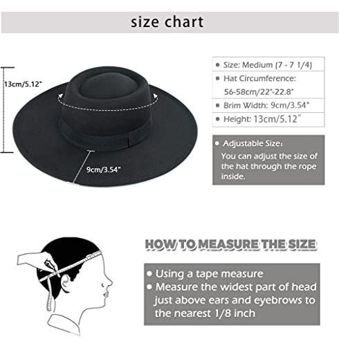 Women Men Classic Felt Fedora Hat Wide Brim Flat Top Boater Hat