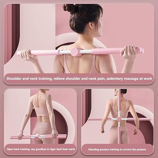 Perfecton Stretching Stix Movement - Standing Posture Corrector Fitness and Yoga Training Sticks Body Shape Mobility Exercise Trainer Flexibility Sticks, Pink, 32-Inch