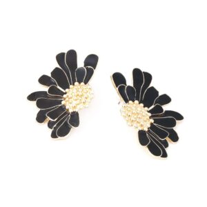 Gold Flower Stud Earrings Vintage Exaggerated Daisy Flower Big Earrings for Women (Black)