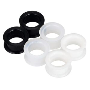 Qmcandy 3 Pairs Black White Clear Thick Silicone Tunnels Flexible Ear Skin Gauges for Ear 16mm