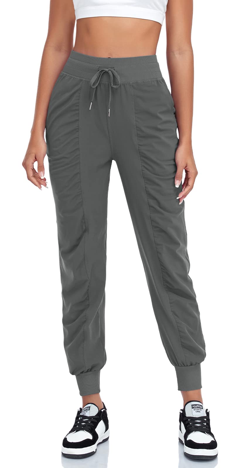 VUTRU Women's Drawstring Waist Joggers with Pockets, Lightweight Quick Dry Soft Sports Pants Workout Lounge Running Grey