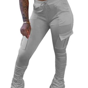 SHINFY Women's Stacked Leggings Pants Bell Bottom Yoga Pants Ruched Jogging Sweatpants A-Grey