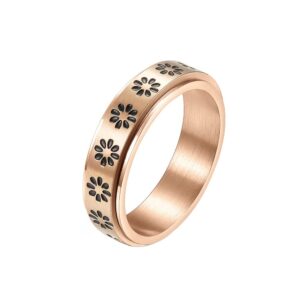 pauro women's & men's stainless steel anxiety flowers pattern rotatable wedding band ring rose gold size 9