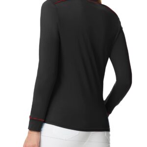 Women's UPF 50+ Golf Polo Shirts Collarless Long Sleeve Tennis Shirt Lightweight Quick Dry Athletic Tops(Black,S)