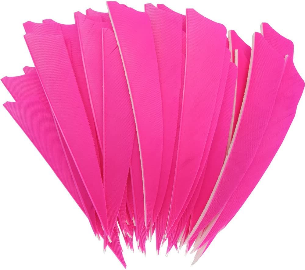 ZSHJGJR 50pcs 3" 4" 5” Shield Cut Archery Fletches Arrow Feathers Turkey Feather Right/Left Wing for DIY Hunting Arrows Accessories (5 Inch, Right Wing, Pink)