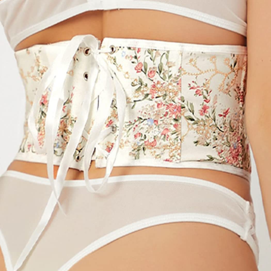 Asooll Lace up Corset Belts Bustier Floral Printed Wide Underbust Corset Belt Costume Clothing Dress Waist Belts for Women