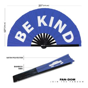 Be Kind hand fan foldable bamboo circuit hand fan funny gag slang words expressions statement gifts Festival accessories Rave handheld Circuit event fan Clack fans (Blue)