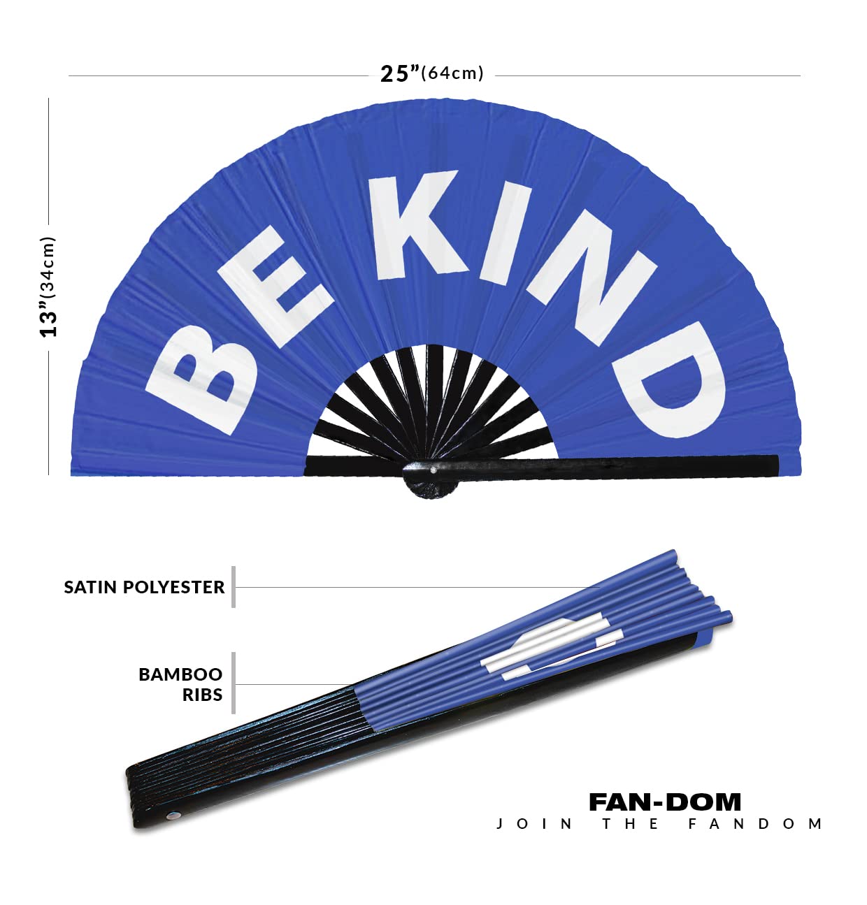 Be Kind hand fan foldable bamboo circuit hand fan funny gag slang words expressions statement gifts Festival accessories Rave handheld Circuit event fan Clack fans (Blue)