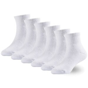 marchare boys socks kids cushioned crew socks girls thick cotton athletic running socks white 6 pack 7-10 years