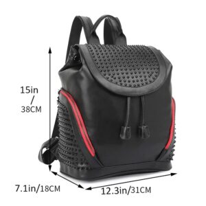 Downupdown® Fashion Backpack Purse Genuine Leather Backpack Rivet Knapsack Drawstring Bucket Bag Casual Backpacks-Black