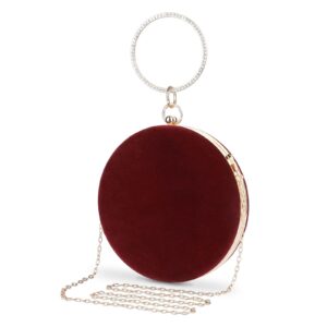 selighting round velvet clutch purses for women evening bags formal wedding purse prom cocktail party clutch hand bag burgundy