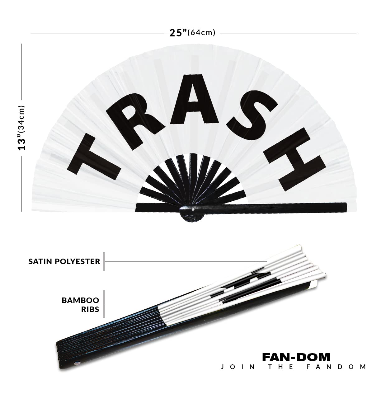 Trash hand fan foldable bamboo circuit hand fan funny gag slang words expressions statement gifts Festival accessories Rave handheld Circuit event fan Clack fans (White)