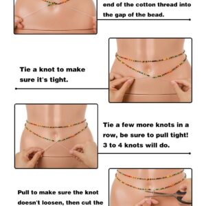 ELABEST Plus Size African Waist Beads Chain Layered Belly Body Chain Beach 7Pack Waist Jewelry Body Accessories for Women (Tie on)