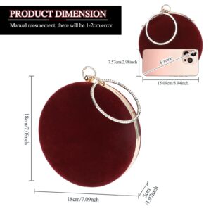 Selighting Round Velvet Clutch Purses for Women Evening Bags Formal Wedding Purse Prom Cocktail Party Clutch Hand Bag Burgundy