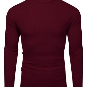 Amussiar Men's Slim Fit Base Layer Shirts Casual Ribbed Tops Thermal Turtleneck Pullover Sweater Wine Red