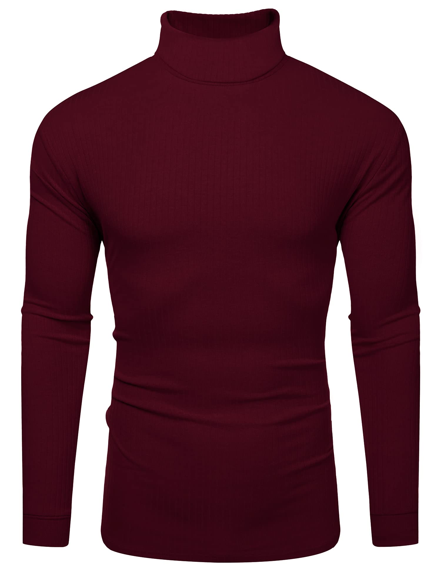 Amussiar Men's Slim Fit Base Layer Shirts Casual Ribbed Tops Thermal Turtleneck Pullover Sweater Wine Red