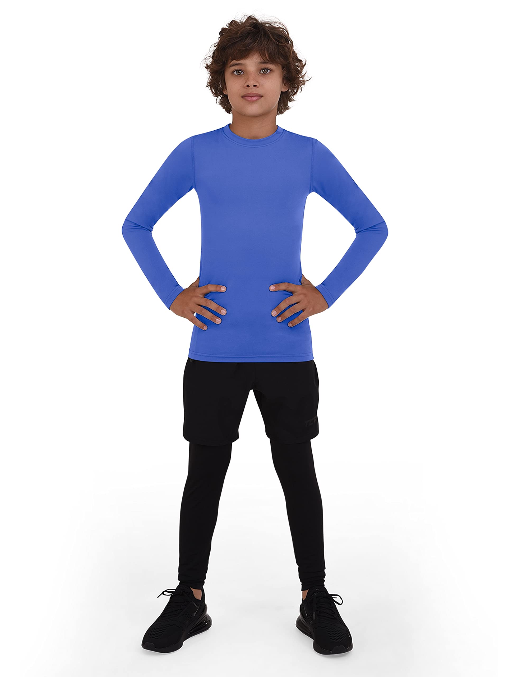 Men's Compression Shirts Long Sleeve Athletic Workout Top, Rash Guard Base Layer Sports Undershirt - Crew Neck - Dazzling Blue, Medium