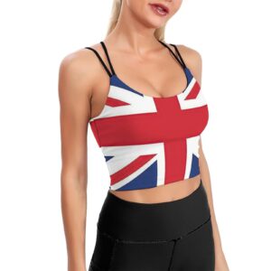 British Flag Womens Sports Bra Padded Yoga Workout Crop Tank Tops Strappy Camisole Yoga Top S