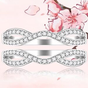 Uloveido 925 Sterling Silver Cubic Zirconia 2 Stackable Rings Enhancer for Women Wedding Engagement Anniversary Promise Rings Y2190 Size 7