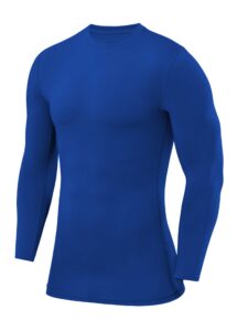 men's compression shirts long sleeve athletic workout top, rash guard base layer sports undershirt - crew neck - dazzling blue, medium