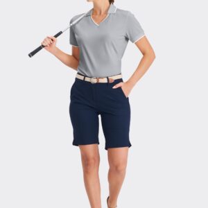 Hiverlay Women's Golf Polo Shirts for Women UPF 50+ Short Sleeve Workout V Neck Tennis Running T-Shirts Quick Dry Tops Grey m