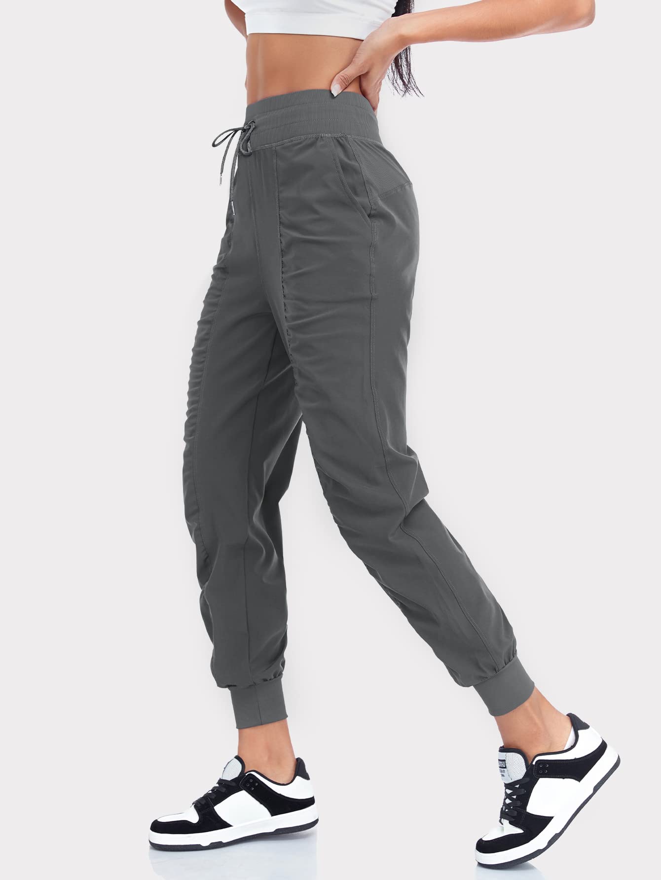 VUTRU Women's Drawstring Waist Joggers with Pockets, Lightweight Quick Dry Soft Sports Pants Workout Lounge Running Grey