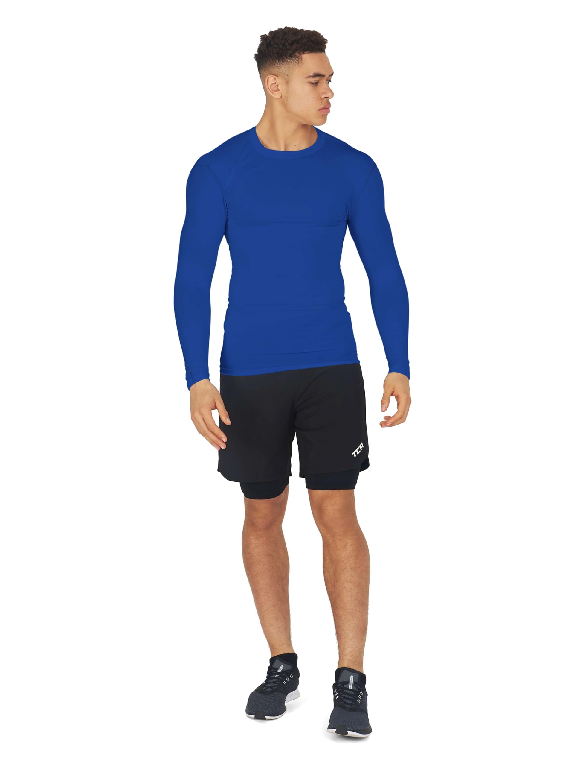 Men's Compression Shirts Long Sleeve Athletic Workout Top, Rash Guard Base Layer Sports Undershirt - Crew Neck - Dazzling Blue, Medium