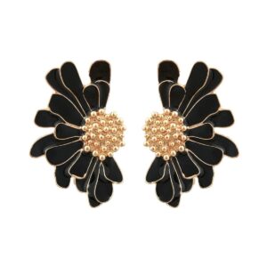 gold flower stud earrings vintage exaggerated daisy flower big earrings for women (black)