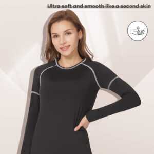 MANCYFIT Thermal Shirts for Women Fleece Lined Tops Long Sleeve Undershirts for Cold Weather Black and White Lines Medium