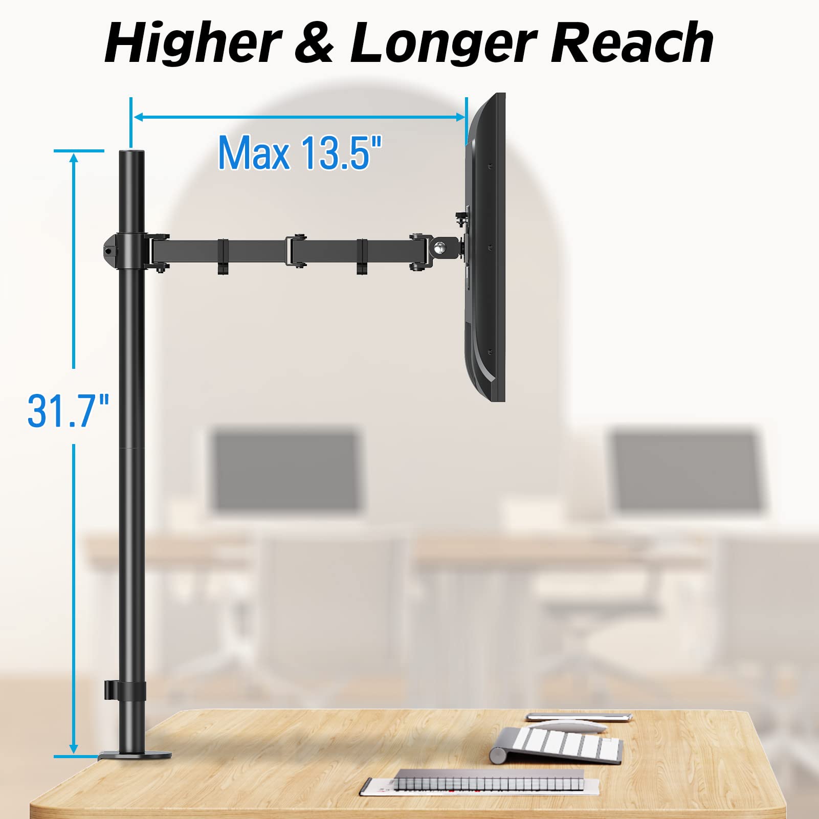 MOUNTUP Single Monitor Desk Mount, Tall Monitor Stand for 13-32 Inch Screen, Fully Adjustable Computer Desk Mount, Articulating Monitor Arm, VESA Mount with Clamp/Grommet Mounting Base, up to 17.6lbs