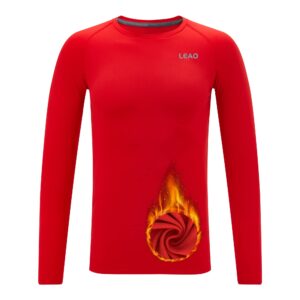 leao youth boys compression shirt long sleeve fleece quick dry sports baselayer soccer baseball basketball undershirt red l