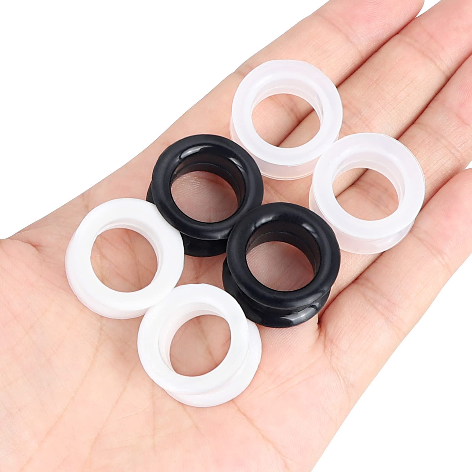 Qmcandy 3 Pairs Black White Clear Thick Silicone Tunnels Flexible Ear Skin Gauges for Ear 16mm