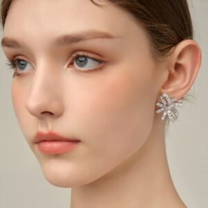 Rhinestone Bow Stud Earrings for Women, Bowknot Shape Earrings Cubic Zirconia Rhinestone Earrings